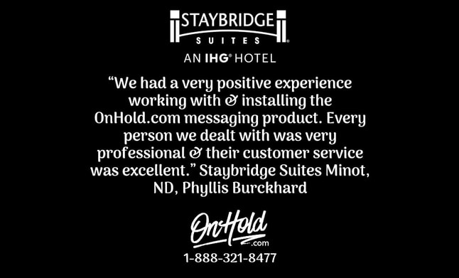 Custom music on hold review from Staybridge Suites, part of the renowned IHG Hotels & Resorts family.