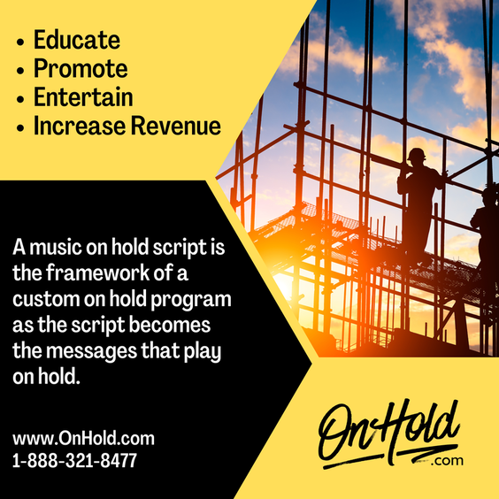 A music on hold script is the framework of a custom on hold program as the script becomes the messages that play on hold.