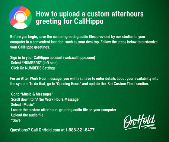 Instructions to upload a custom afterhours greeting for CallHippo