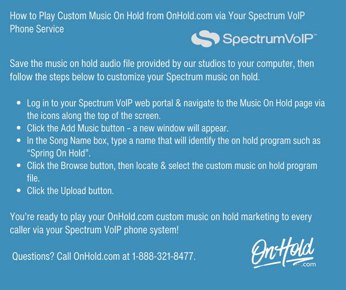 How to Play Custom Music On Hold from OnHold.com via Your Spectrum VoIP Phone Service