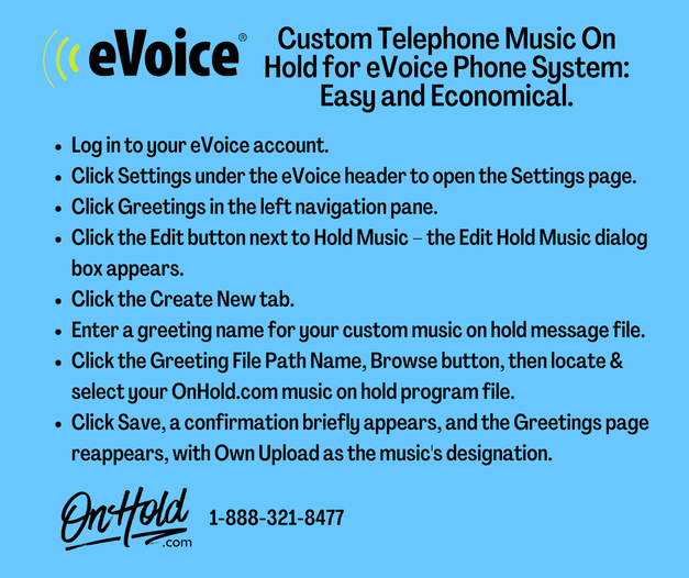 Custom Telephone Music On Hold for eVoice Phone System: Easy and Economical
