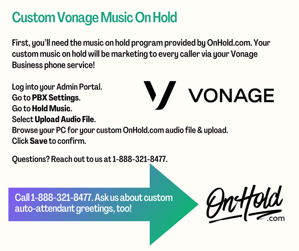 Instructions for customizing your Vonage music on hold.