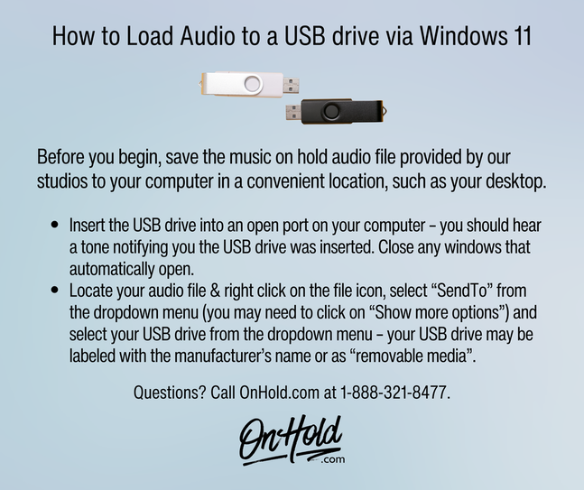 How to Load Audio to a USB drive via Windows 11 from OnHold.com