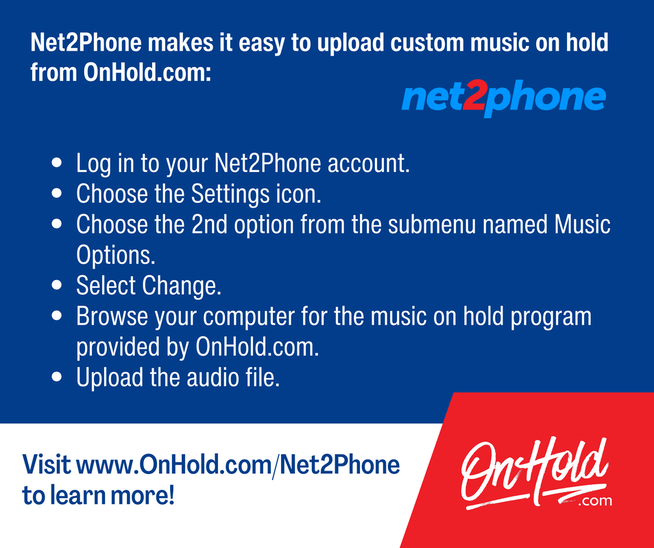 Net2Phone makes it easy to upload custom music on hold from OnHold.com: