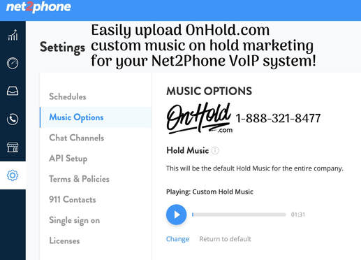 ​Easily upload OnHold.com custom music on hold marketing for your Net2Phone VoIP system!