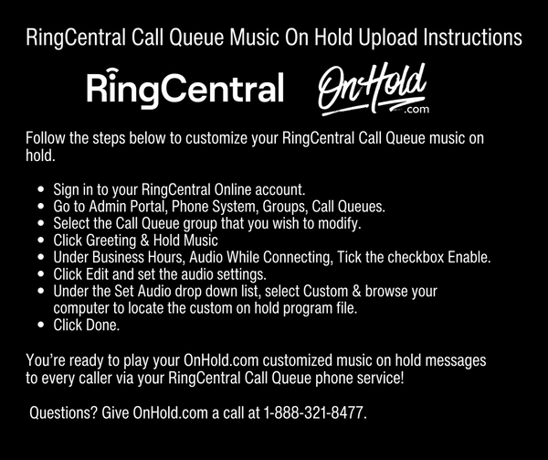 RingCentral Call Queue Music On Hold Upload Instructions