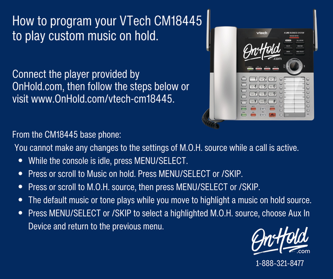 VTech CM18445 Programming Instructions for Custom Music On Hold