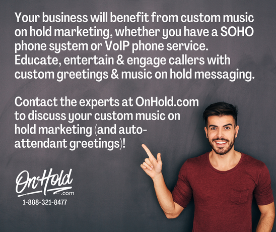 Your business will benefit from custom music on hold marketing, whether you have a SOHO phone system or a VoIP phone service. Educate, entertain, and engage callers with custom greetings and music on hold messaging. 